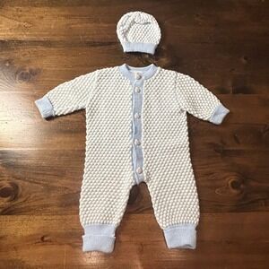 Vintage Once Upon A Time Baby Knit‎ Quilted Romper Hat Set Ladybug Buttons 6-9M